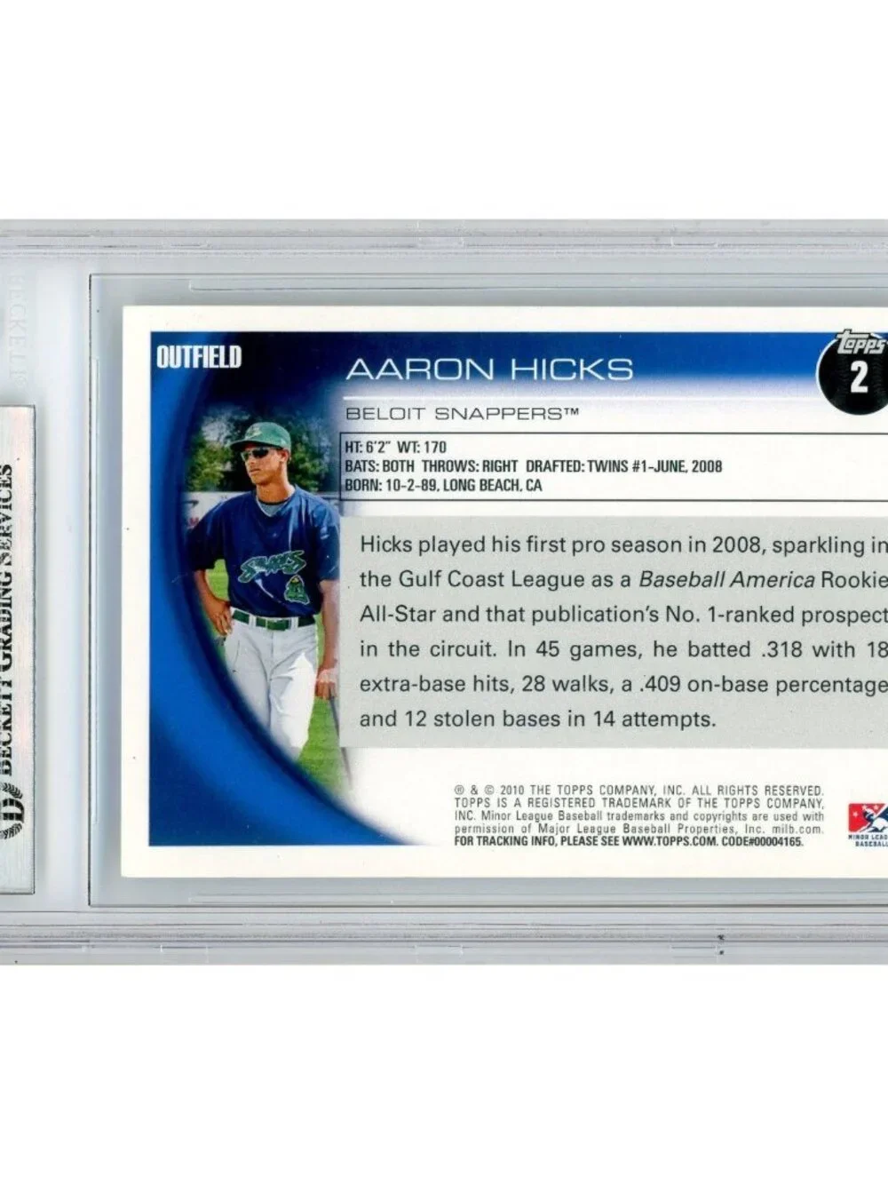 Aaron Hicks Signed 2010 Topps Pro Debut #2 Slabbed Card
